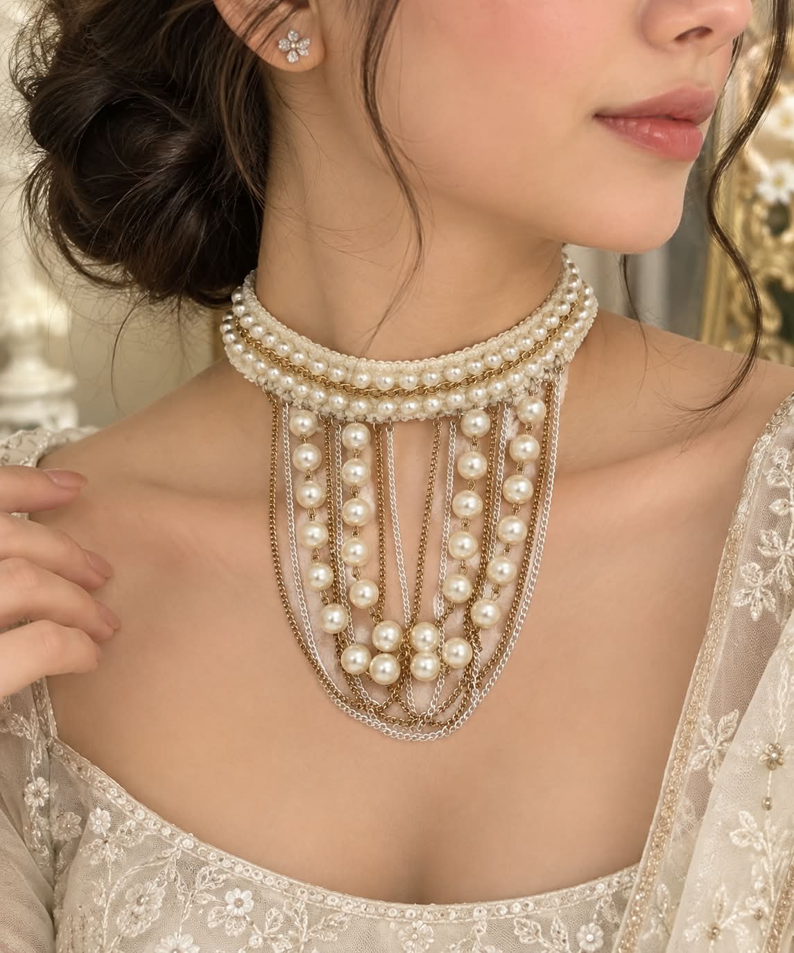 Elegant Pearl Layered Choker Necklace